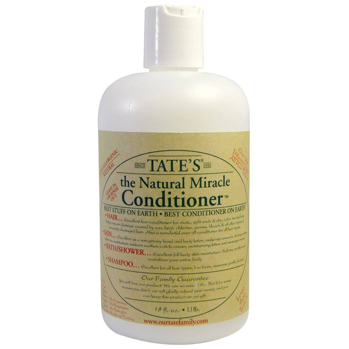 Tate's Natural Miracle Conditioner bottle with white cap, 18 fl oz