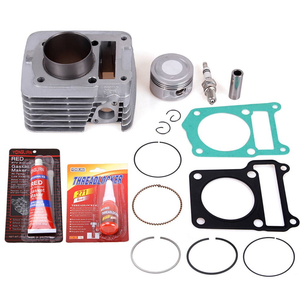 Cylinder and piston assembly with gaskets, piston rings, and two packaged seal kits