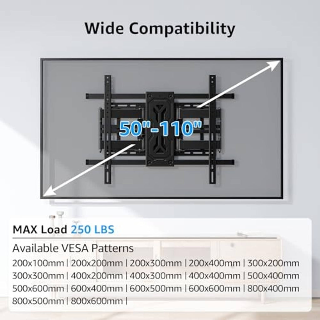Adjustable TV wall mount bracket with wide screen mounting range