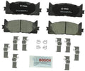Ceramic disc brake pad set with 4 pads, clips, and shims; BOSCH branding
