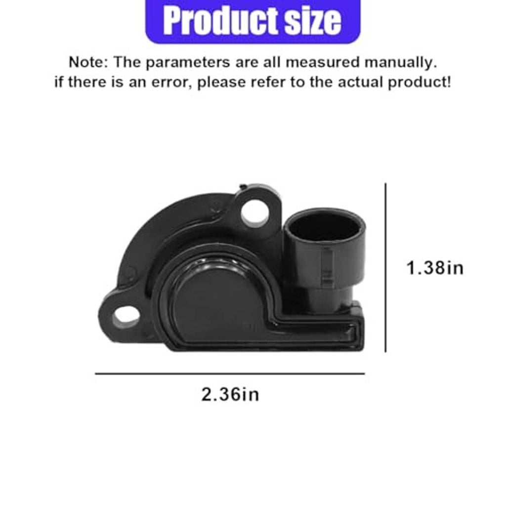 Throttle position sensor size diagram with mounting plate and connector, black