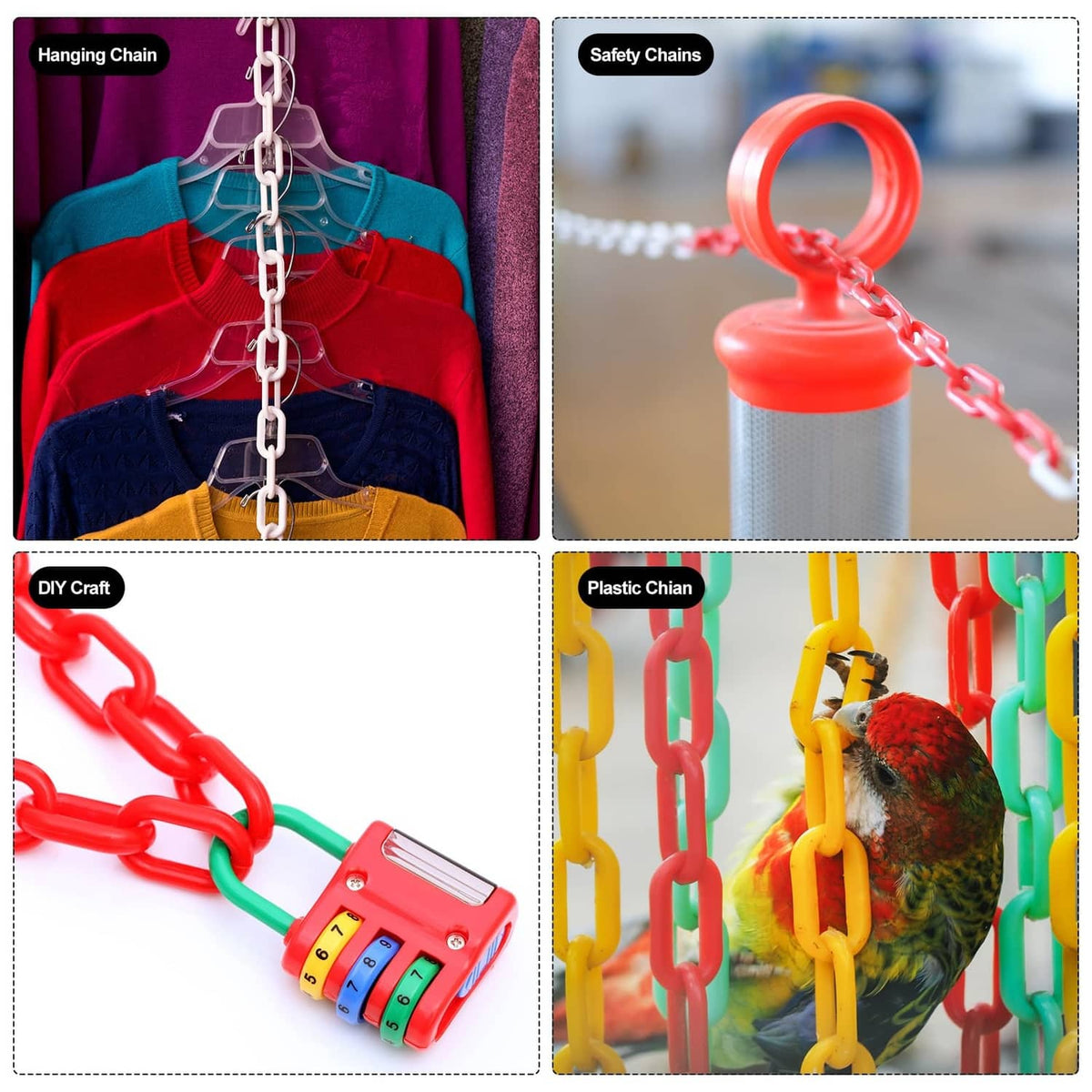 Colored plastic chain links for hanging and DIY craft projects