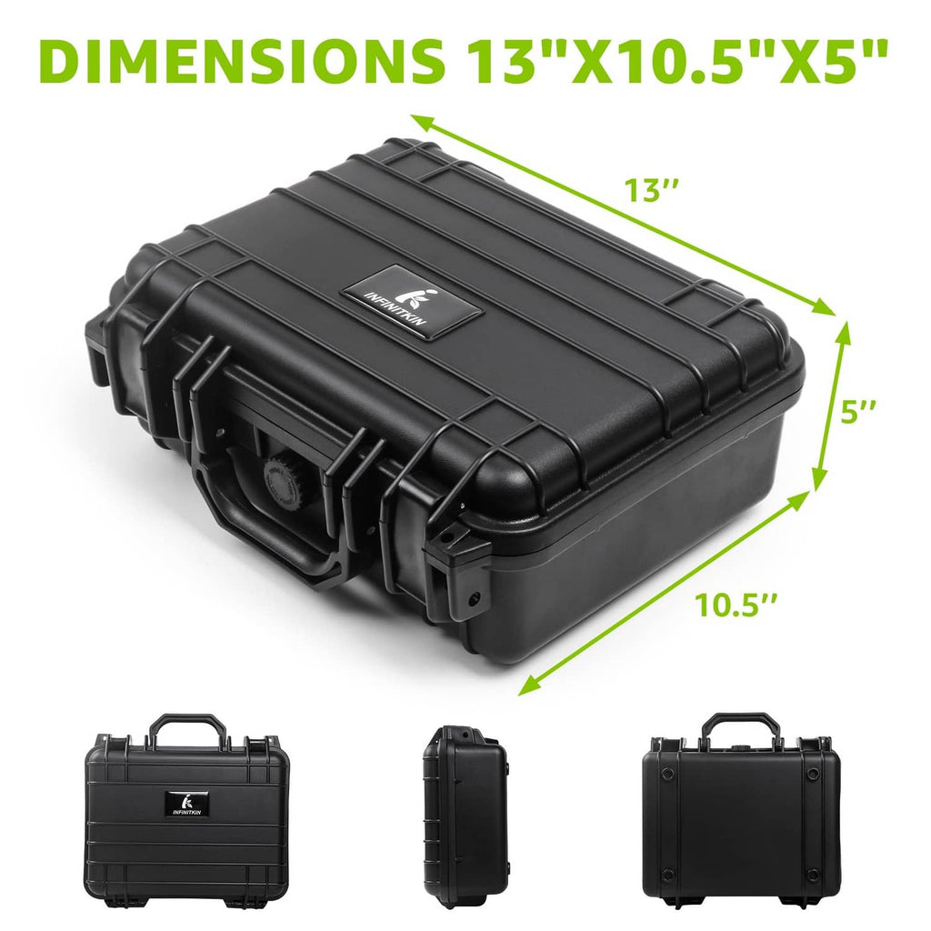 Black lockable odor-proof hard case, top view with embossed logo and side latches