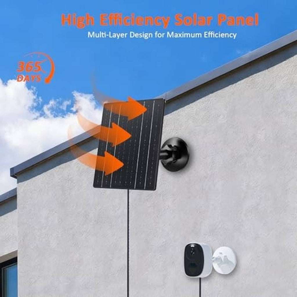 Black solar panel mounted with suction base on an exterior wall and connected cable