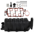 Upper intake manifold with gasket kit, black plastic with red gasket outlines and hardware