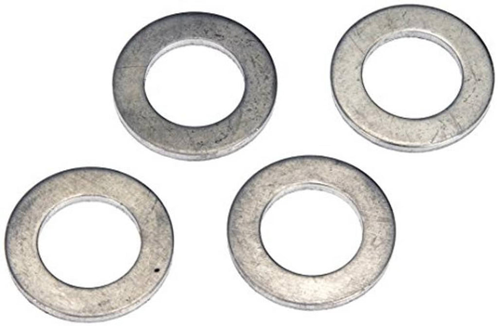 Set of four aluminum drain plug gasket washers, silver-gray round washers with holes