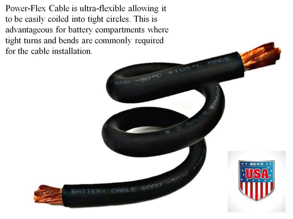 Ultra-flexible black battery cable with copper strands and molded grip
