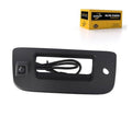 Black backup camera module with square lens and cable in rectangular bezel