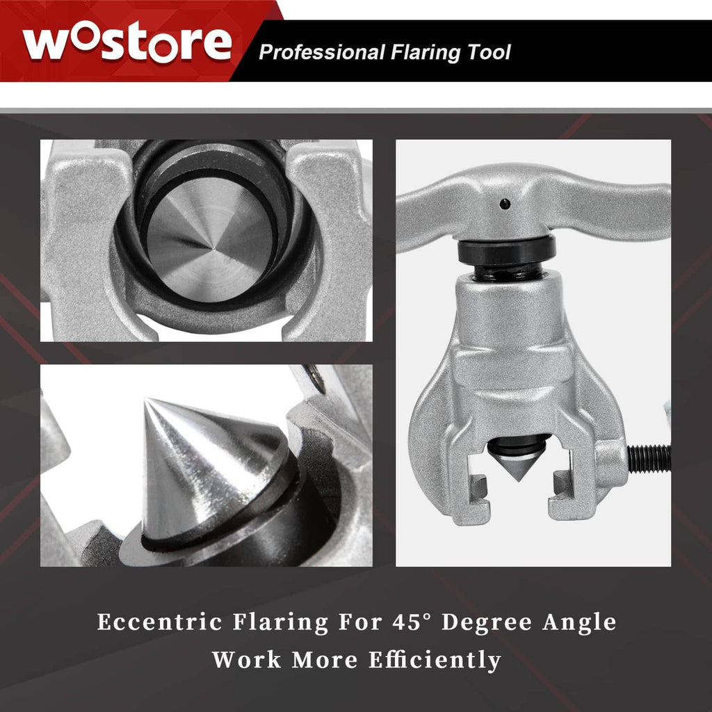 Eccentric tube flaring tool with die head close-up for 45-degree flare