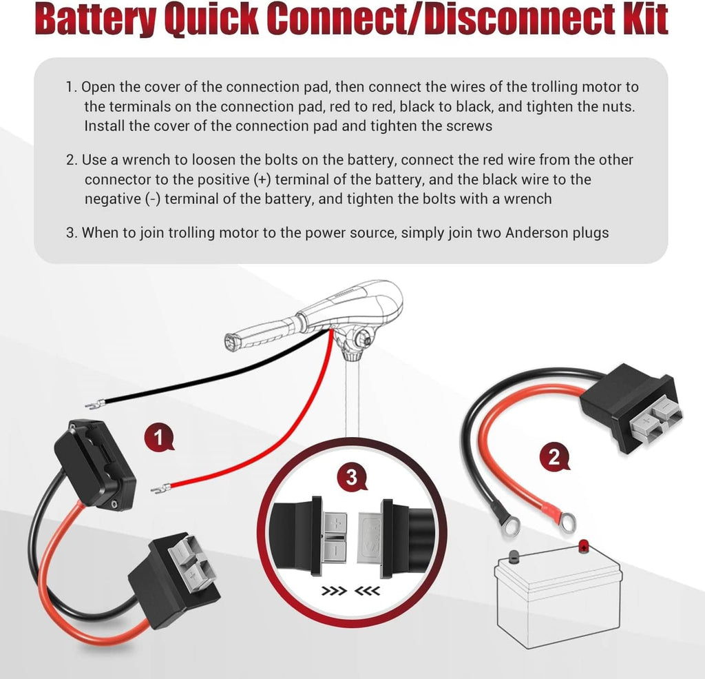 Battery quick connect/disconnect connector kit with pre-wired leads and connection covers