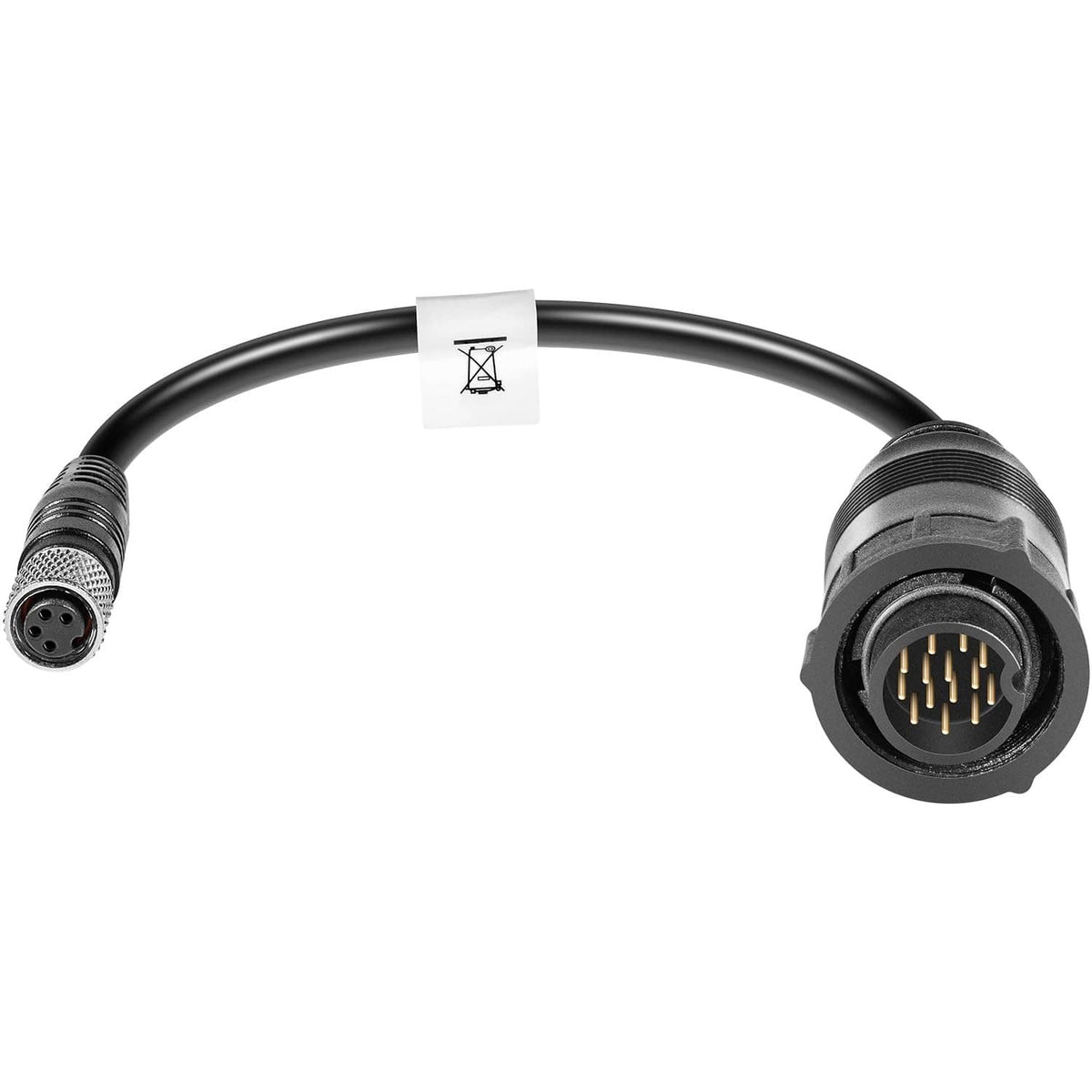 Black sonar adapter cable with circular connector and mesh-sleeve plug ends.