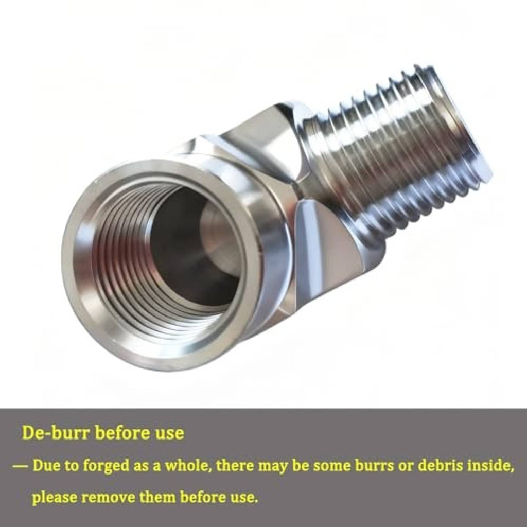 90° stainless steel elbow fitting with internal female threads and external male threads