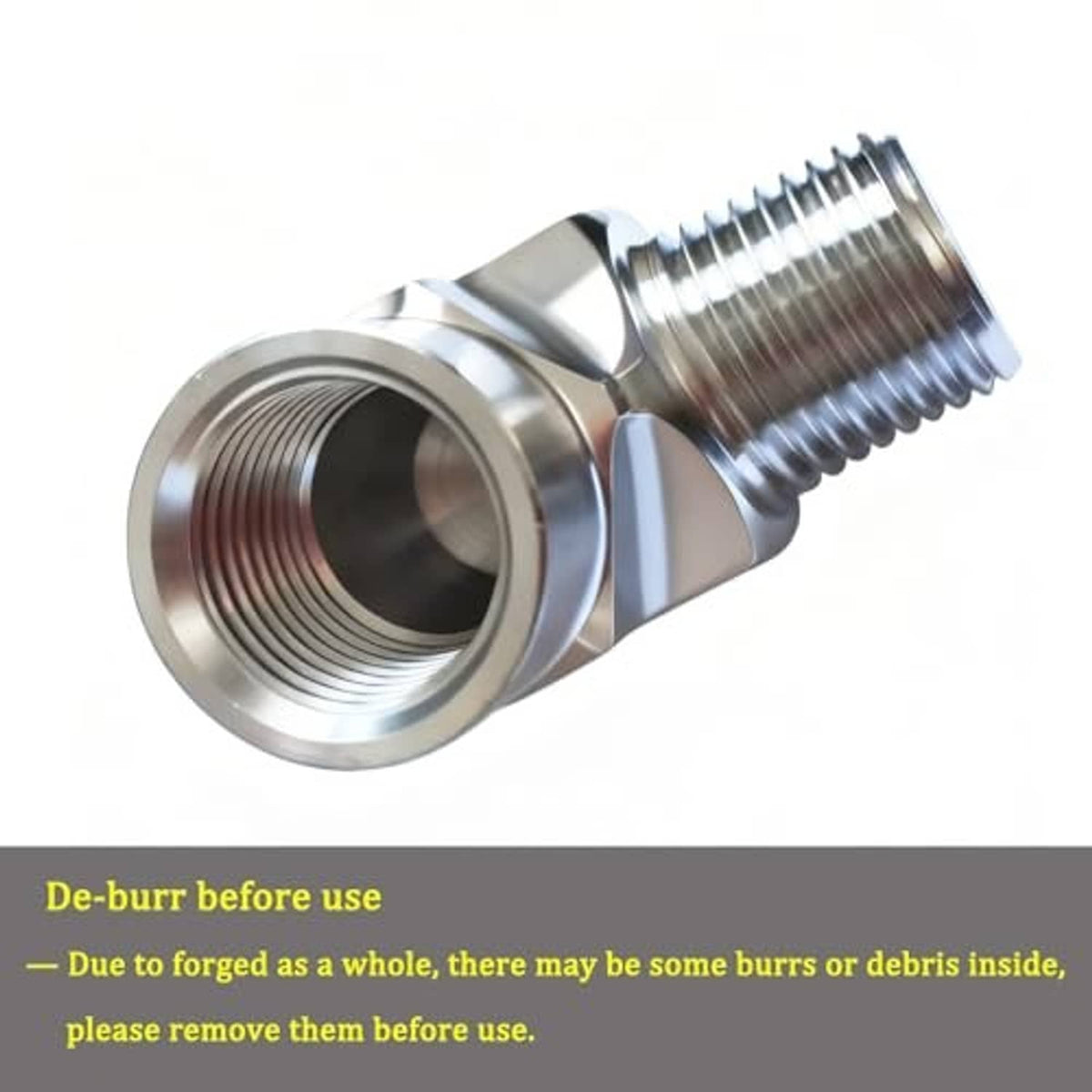90° stainless steel elbow fitting with internal female threads and external male threads