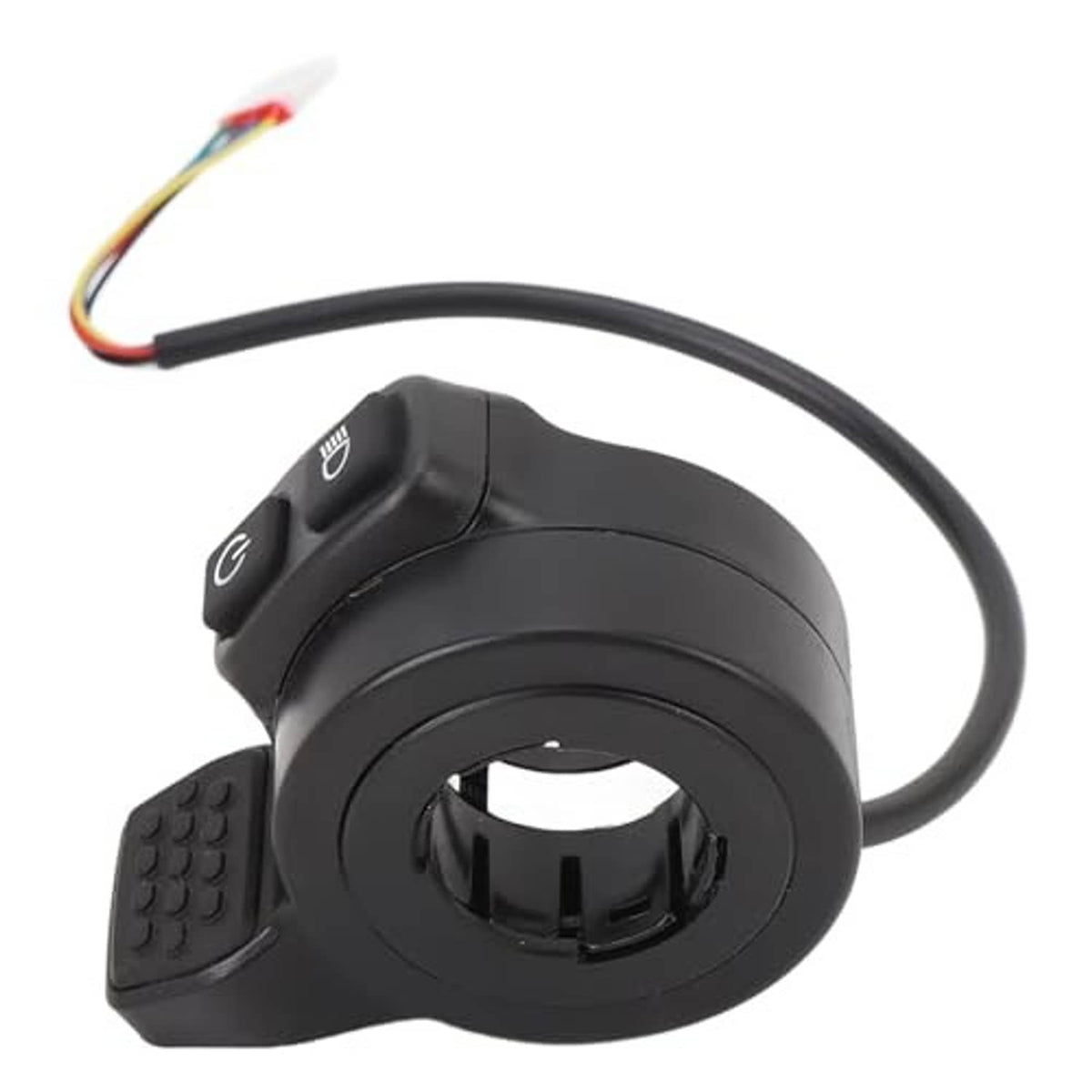 Electric finger throttle speed controller with textured thumb grip and circular opening