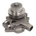 Steel water pump with pulley and mounting flanges, metallic gray finish.