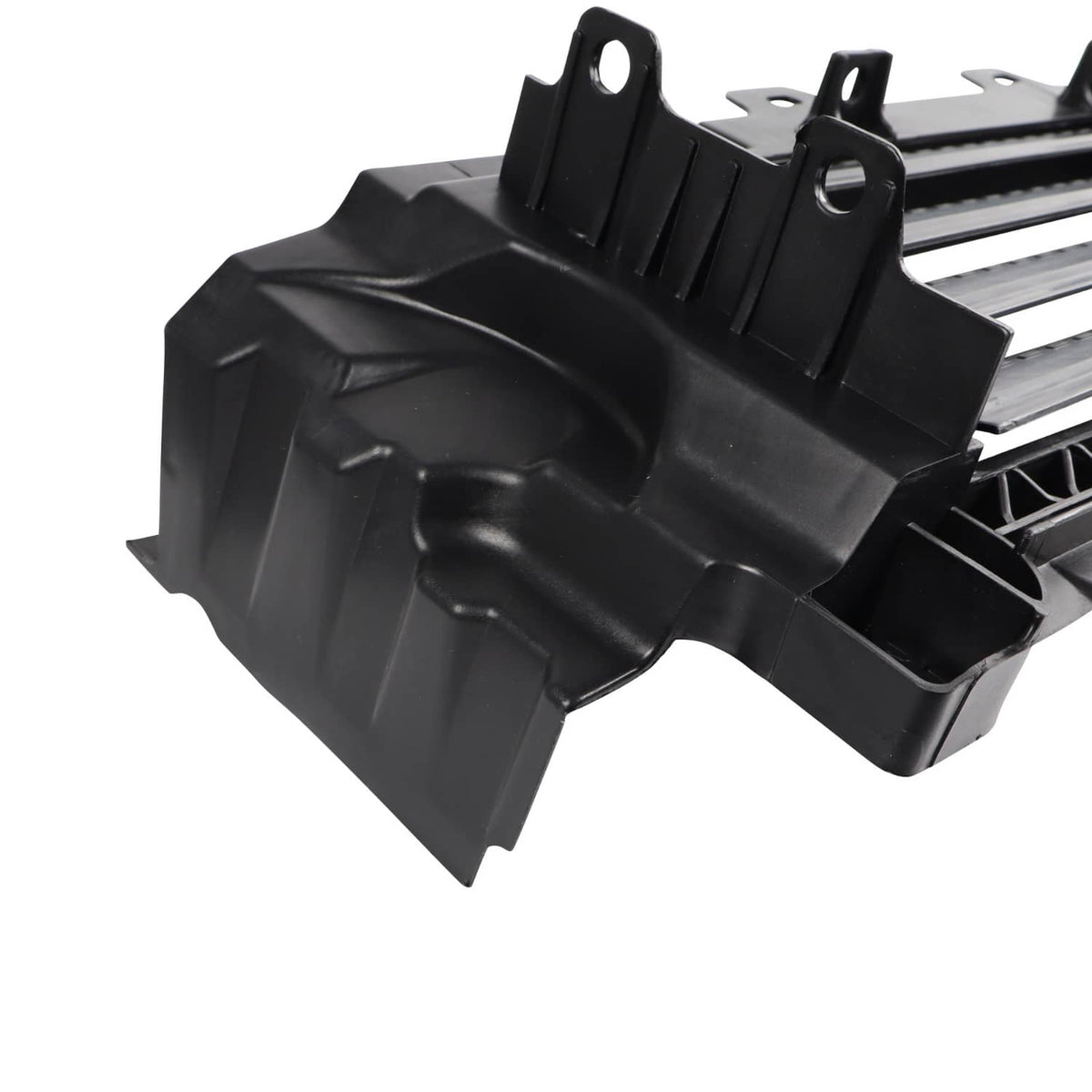 Black air shutter motor housing with mounting brackets and latch