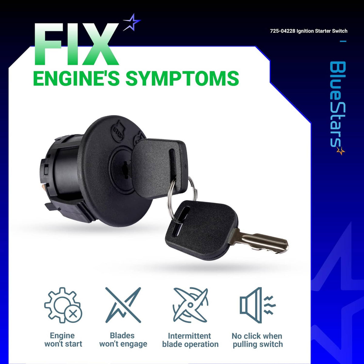 BlueStars ignition switch with two keys and black round actuator, 3-position