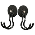 Black magnetic garage hook set with two curved hooks and mounting plates