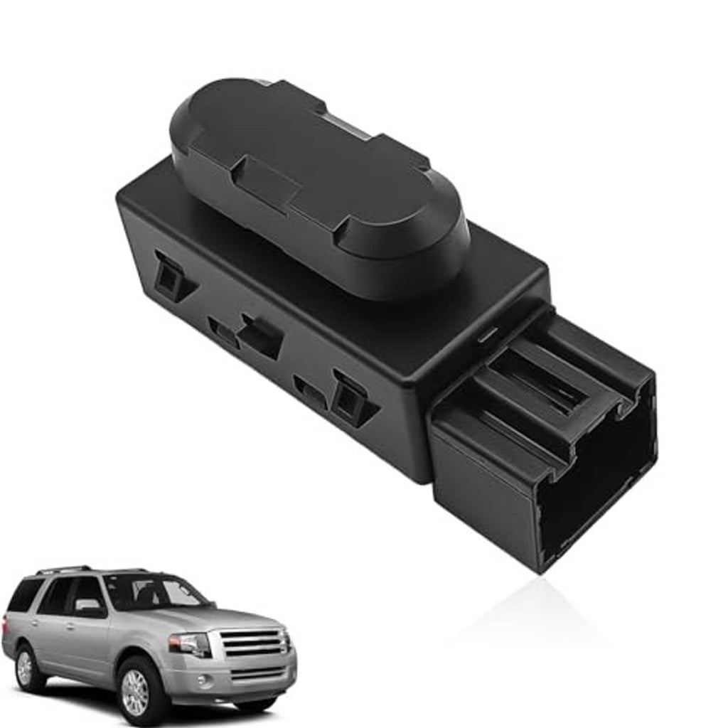 Black power seat adjust switch with multi-pin connector plug, angled view
