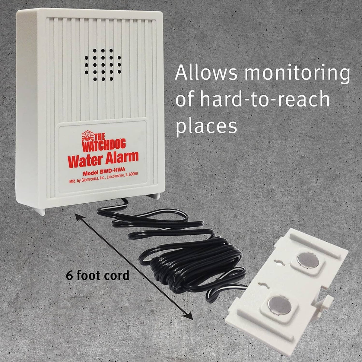 White water leak alarm with 6 ft cord and two sensor pads