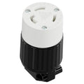 NEMA L6-30R locking plug receptacle with white face and black twist-lock housing