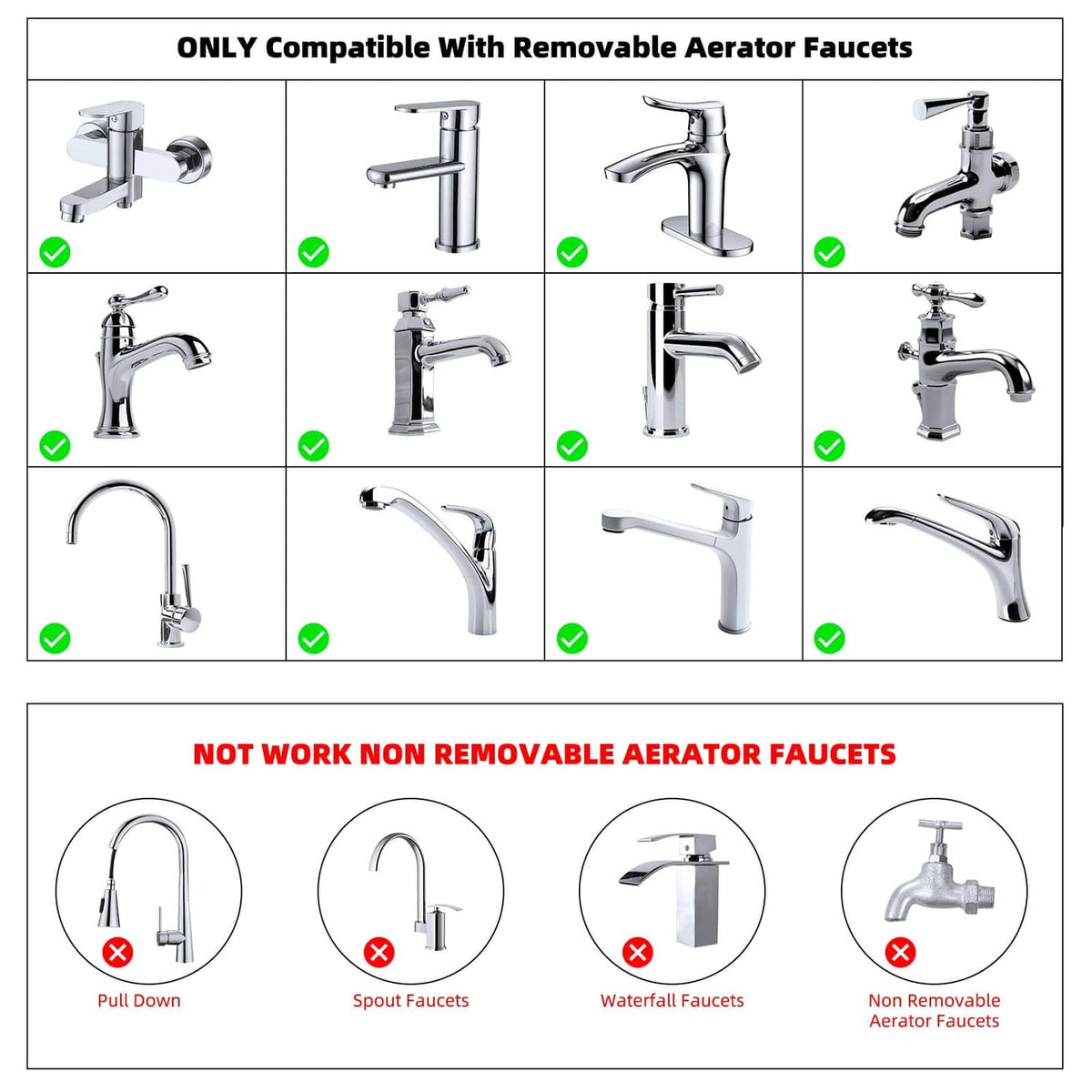 Brushed nickel adapter for removable aerator faucets, not for non-removable types