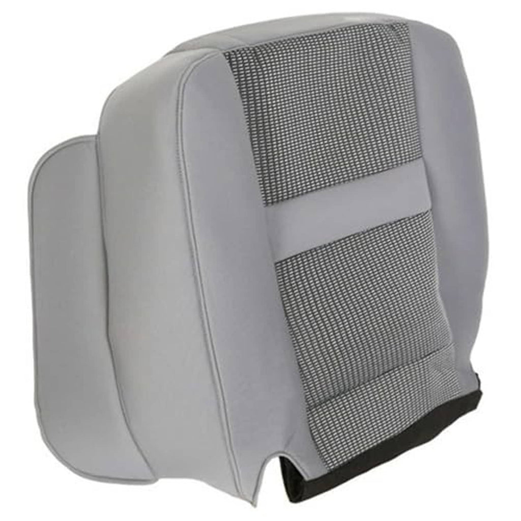 Gray front driver side seat cover with perforated mesh inserts and side panel stitching.