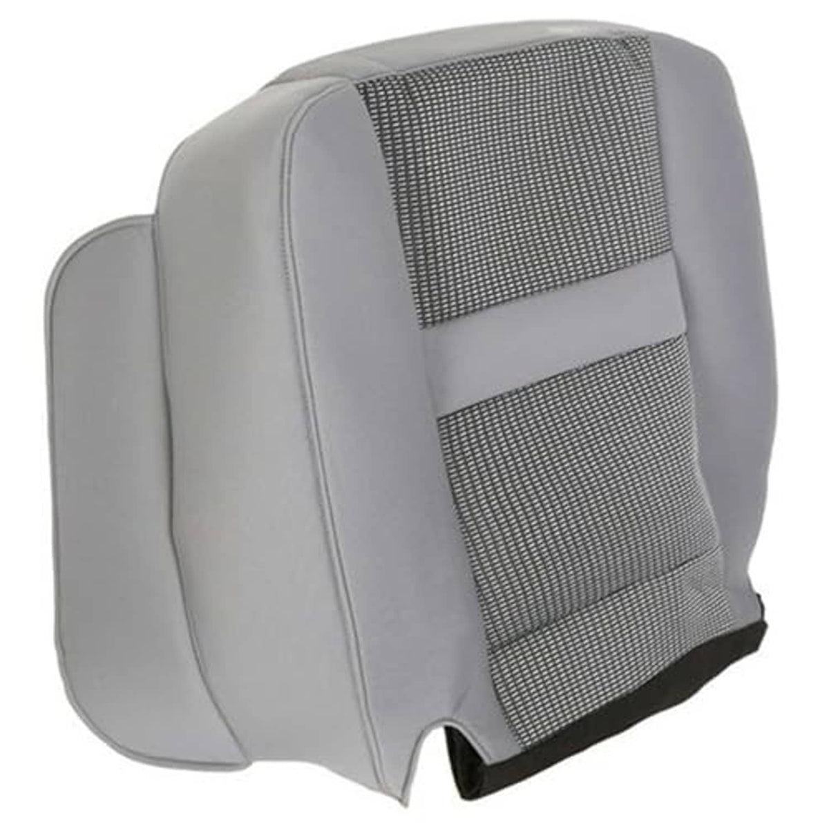 Gray front driver side seat cover with perforated mesh inserts and side panel stitching.