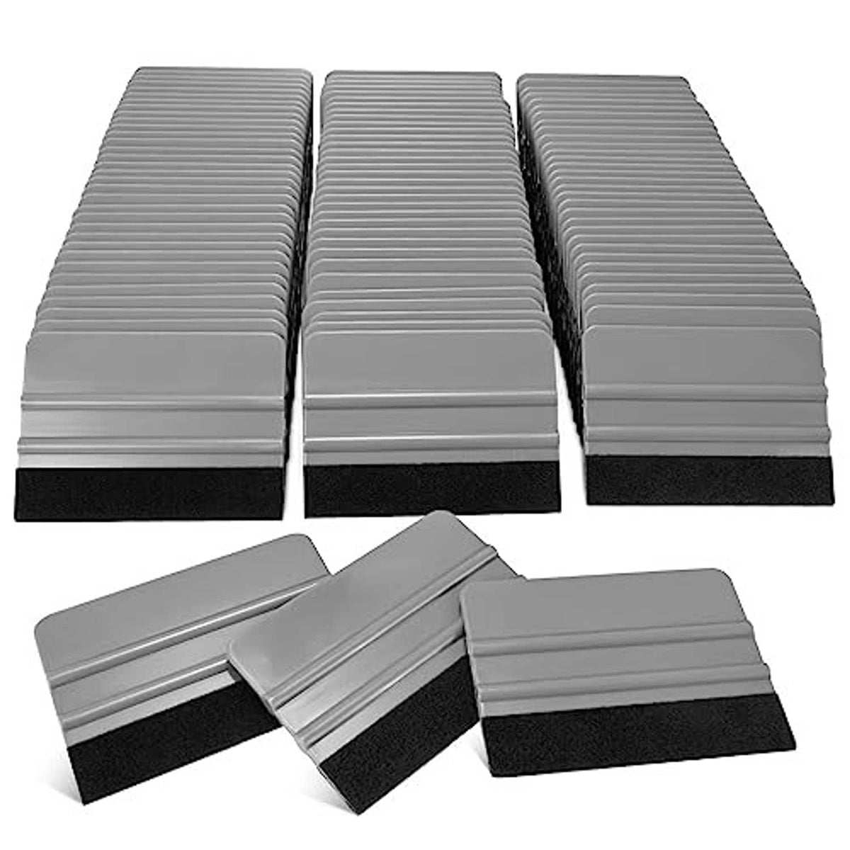 Gray flexible felt squeegees in a set, stacked with black felt backing