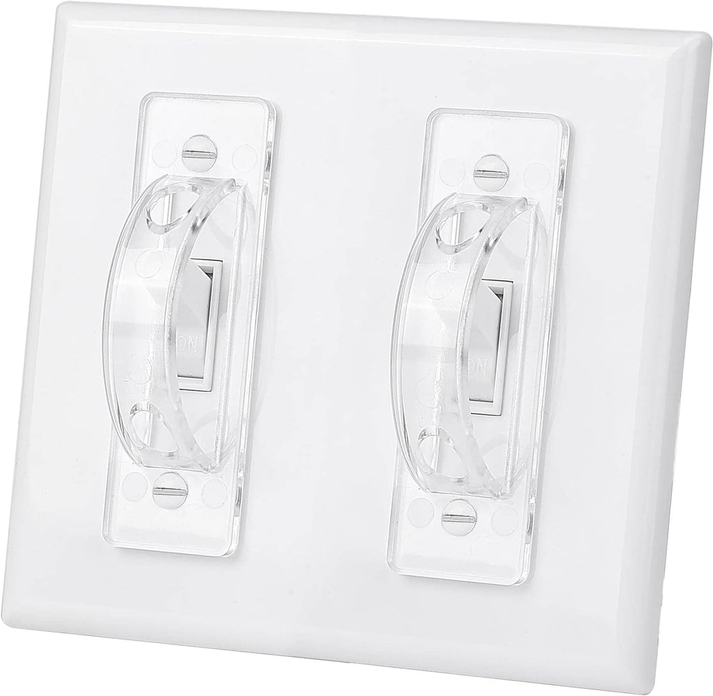 Clear toggle light switch guard covers with transparent shield over rocker switch opening