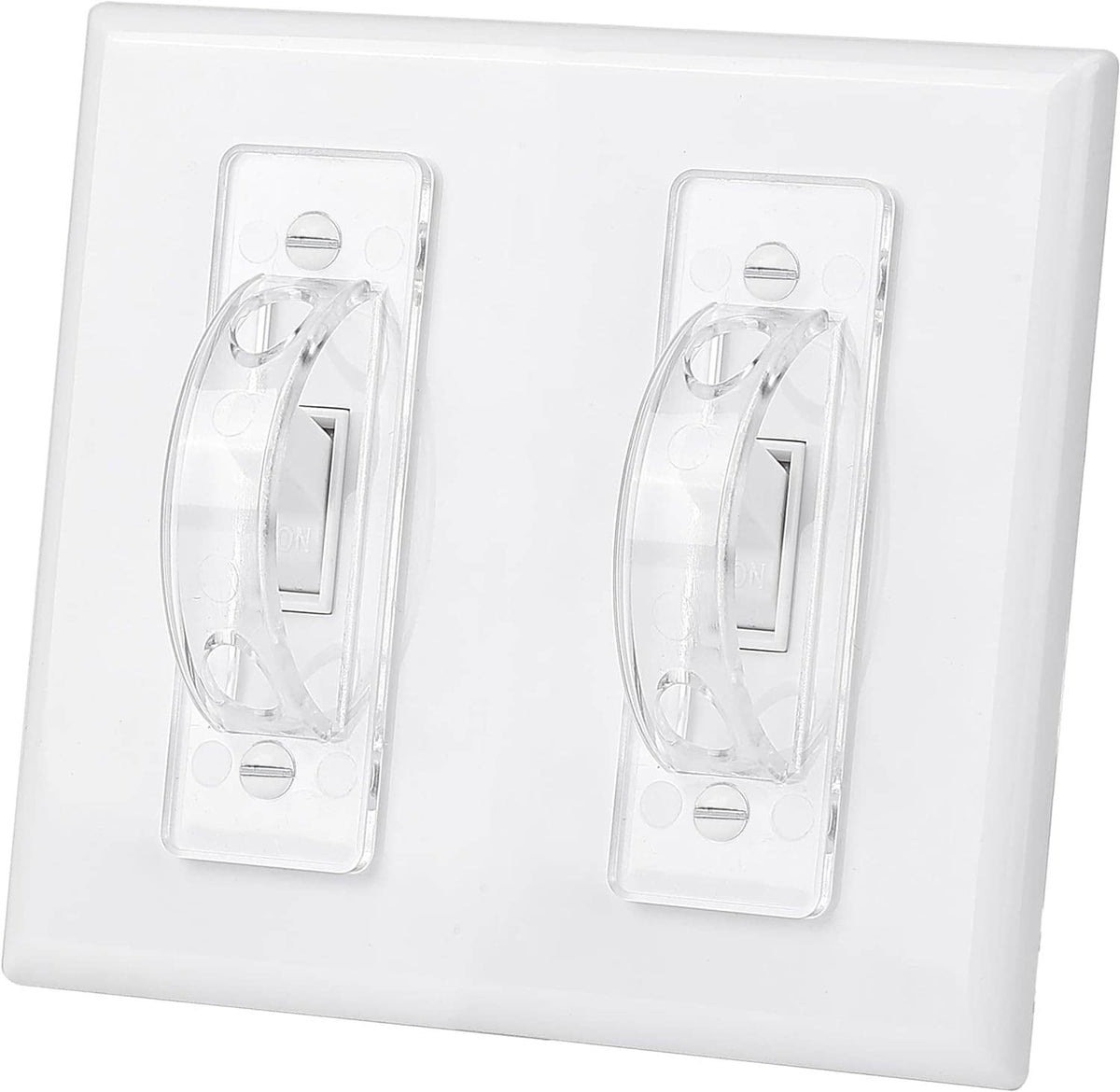 Clear toggle light switch guard covers with transparent shield over rocker switch opening