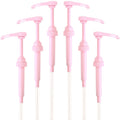 Pink syrup pump dispenser set with long tubes and flip spouts