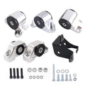 2-bolt engine motor mount kit with silver brackets, black rubber bushings, hardware set