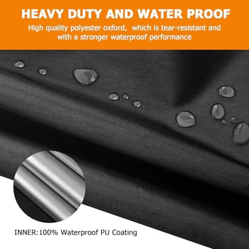 Black waterproof fabric air conditioner cover with textured weave and water droplets