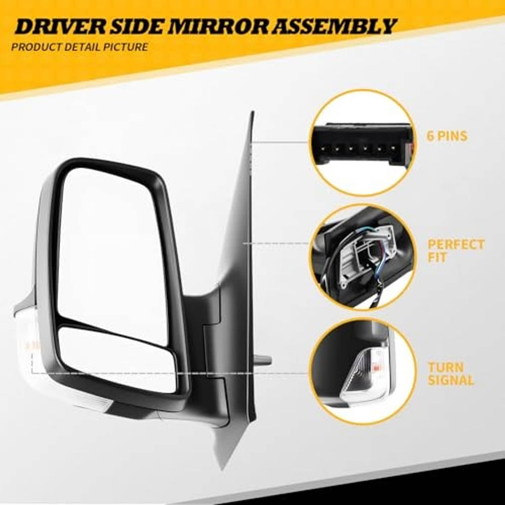 Left side driver-side mirror assembly detail with 6-pin connector and turn-signal section