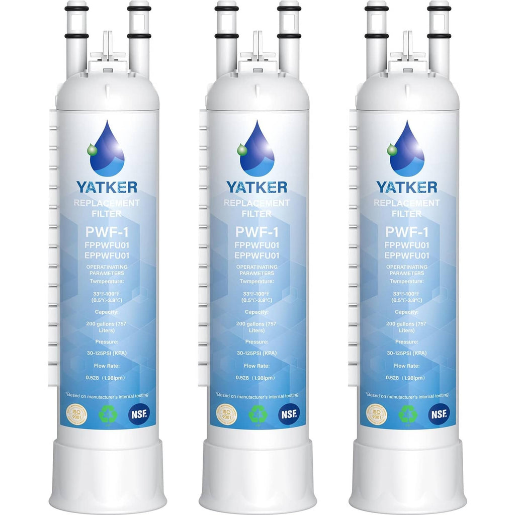White Yatker refrigerator water filter replacement cartridge, 3-pack set