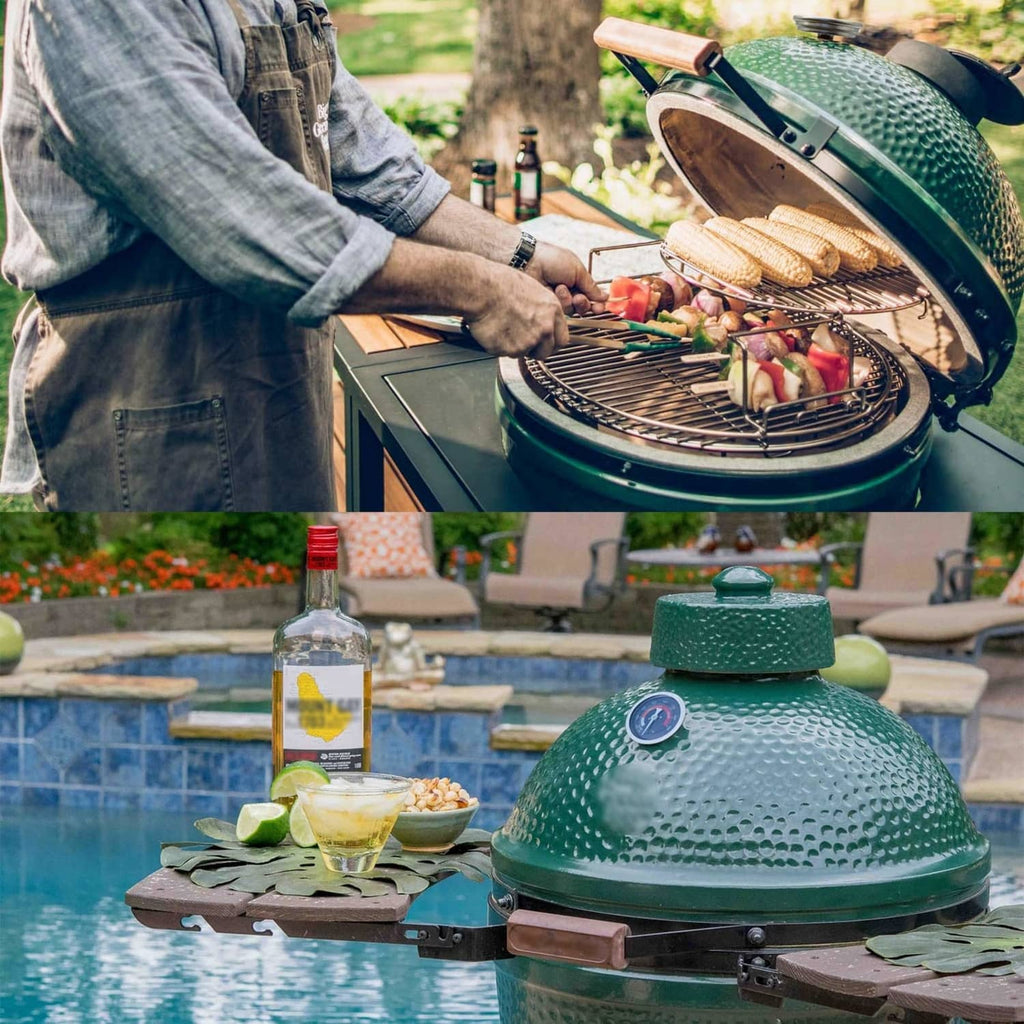 3.3-inch grill thermometer mounted on a green ceramic grill lid during cooking