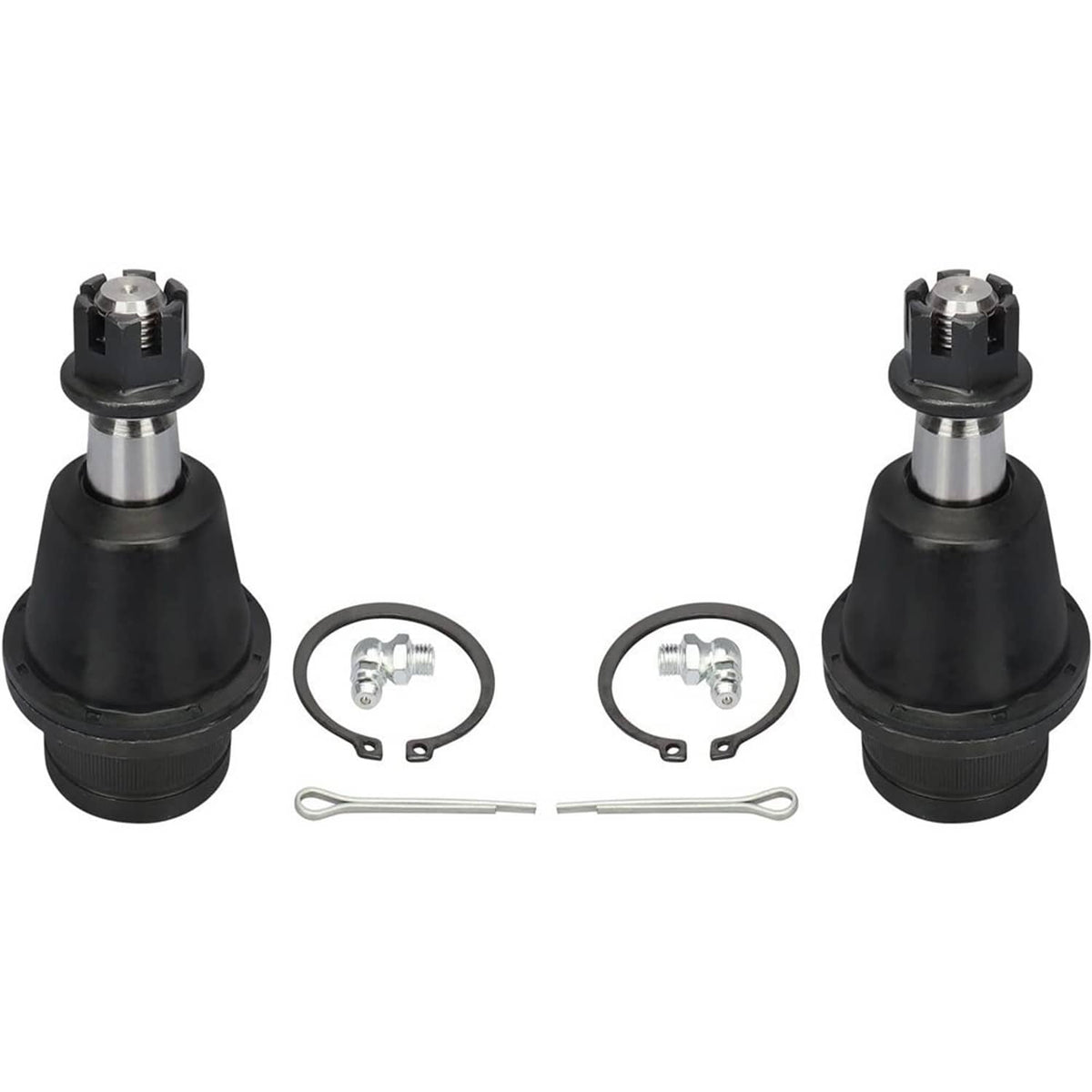 Front ball joint boots and caps, black rubber with metal studs