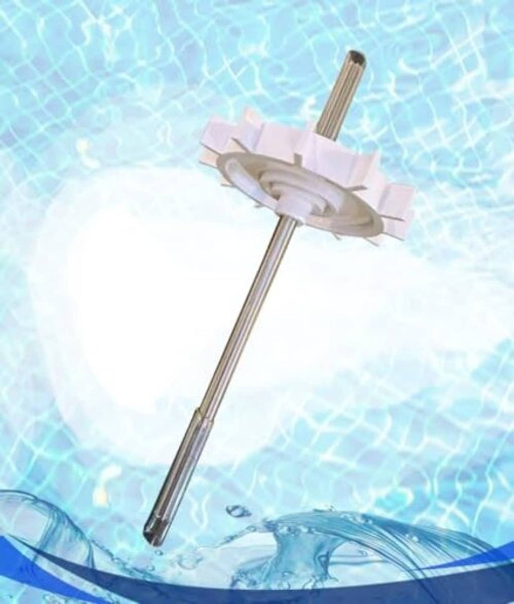 White turbine wheel assembly with long metal shaft and mount bracket