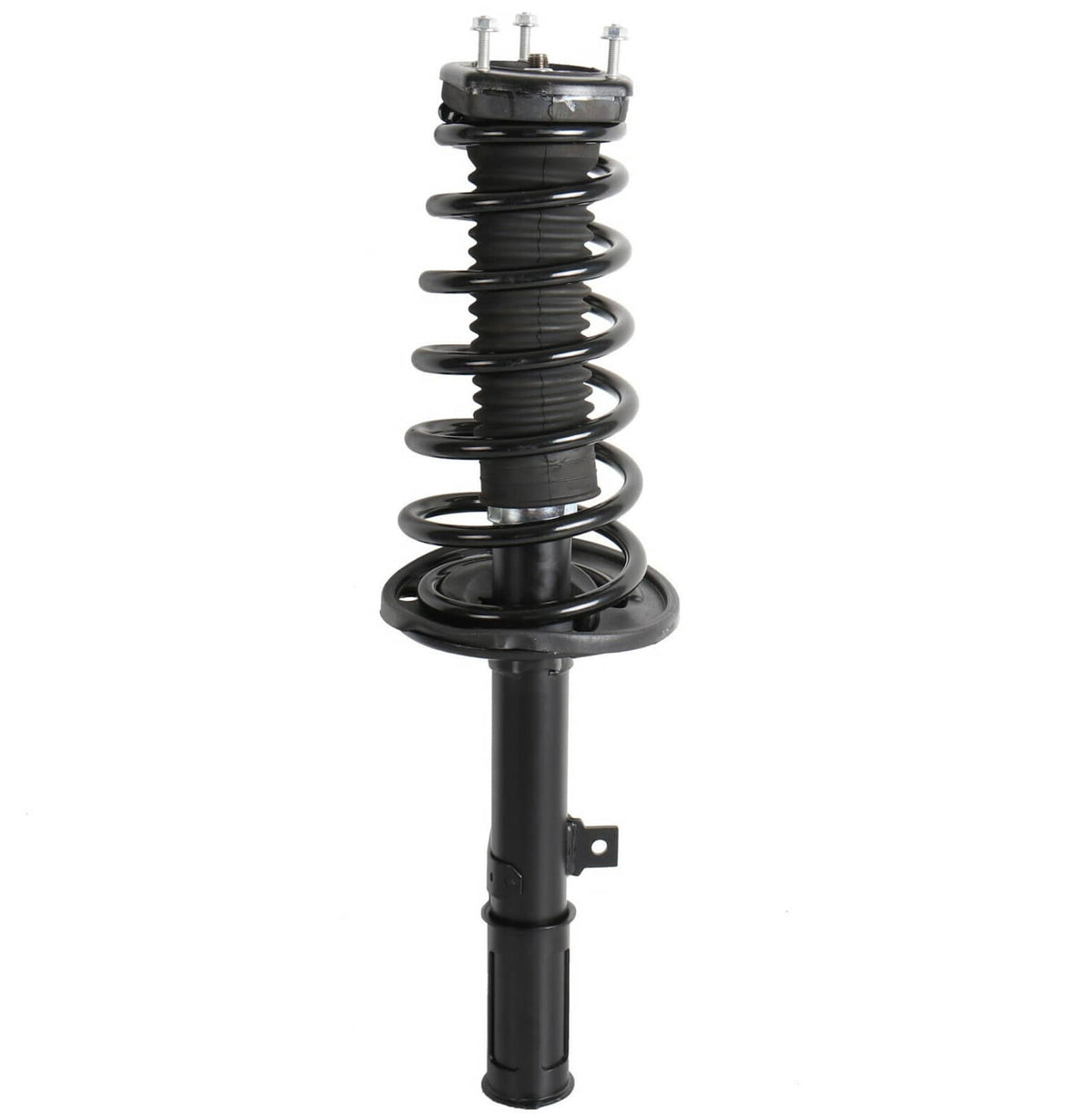Single shock strut with black coil spring and top spring seat plate