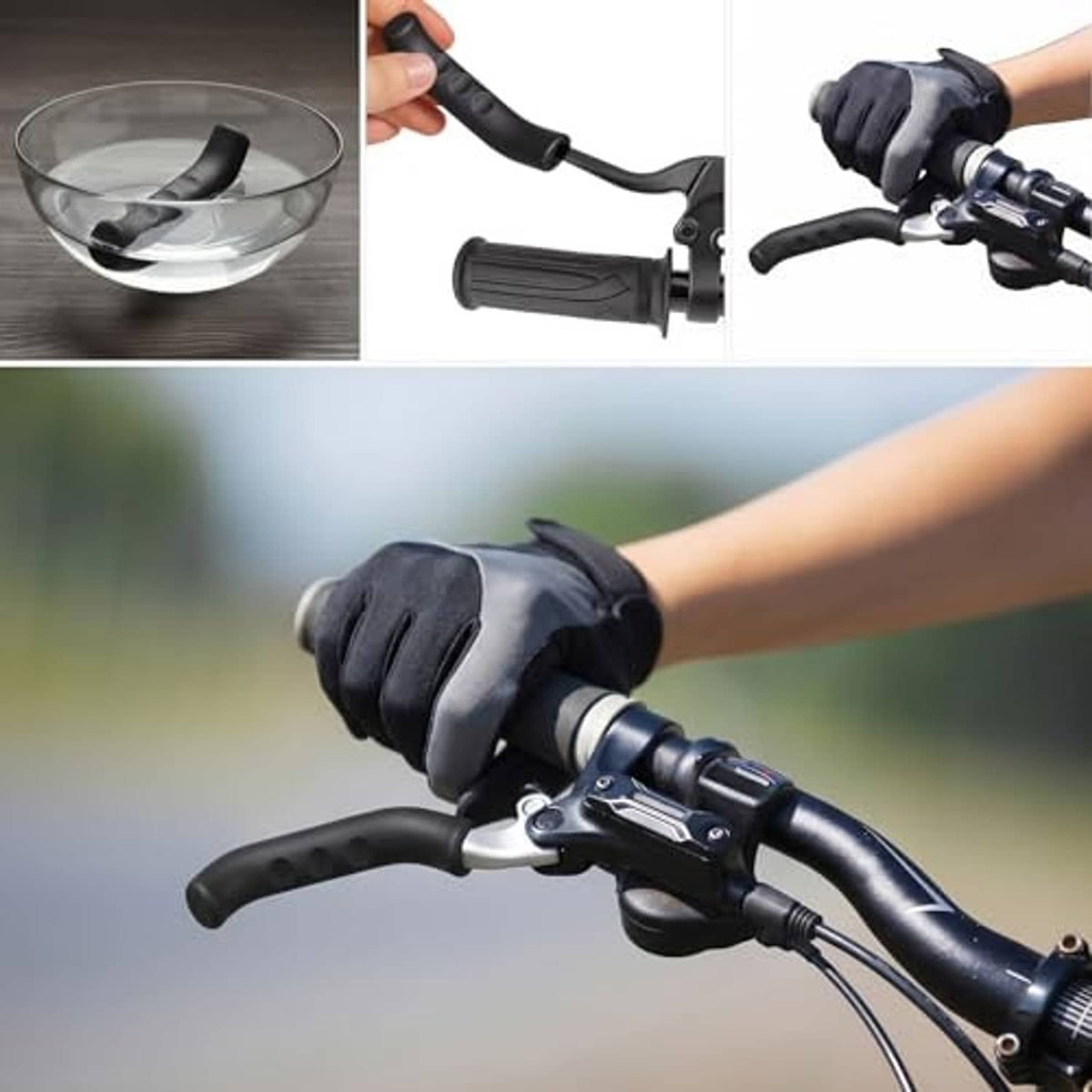 Silicone brake lever cover installation on lever, black sleeve with grip holes