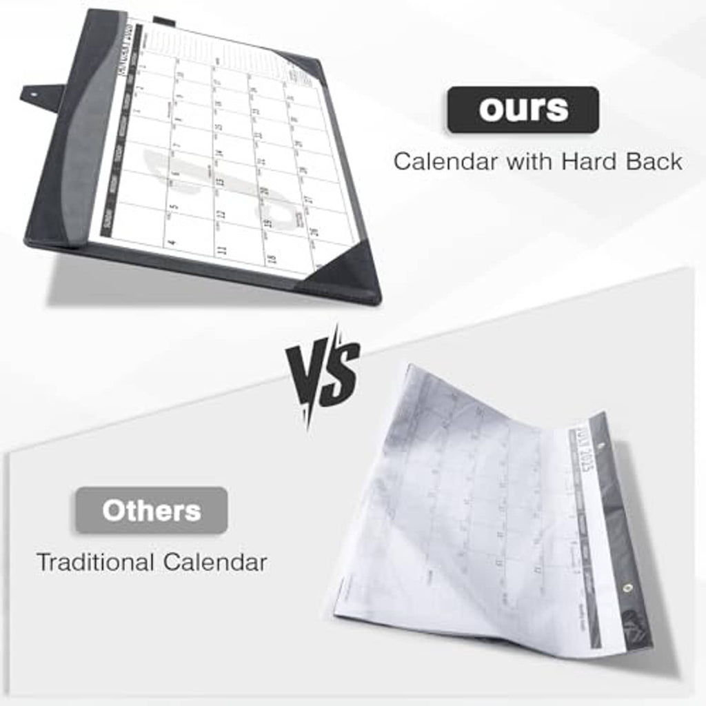 Black leather desk calendar with hard back design for desk display
