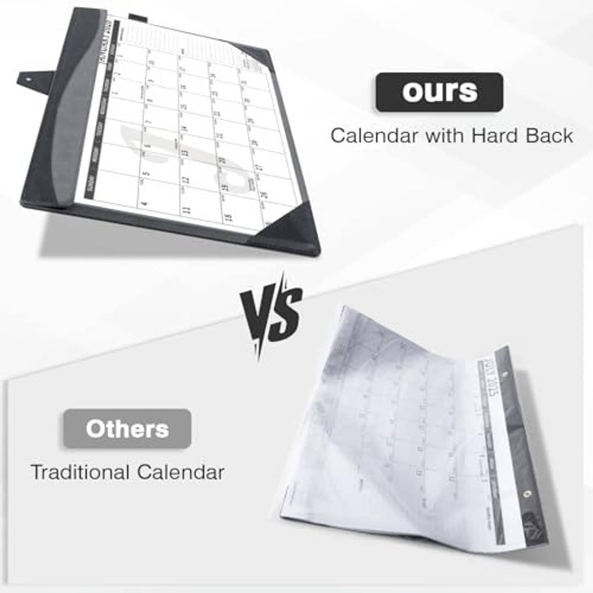 Black leather desk calendar with hard back design for desk display