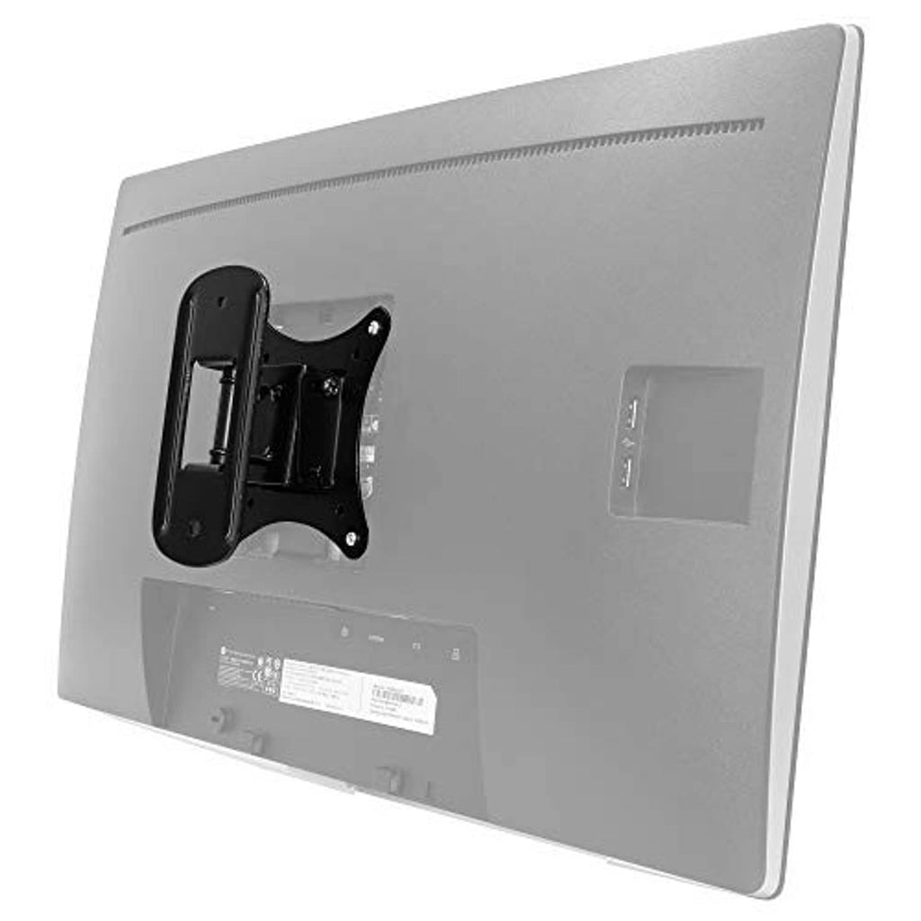 Black tilt TV wall mount installed on the back of a flat-screen TV