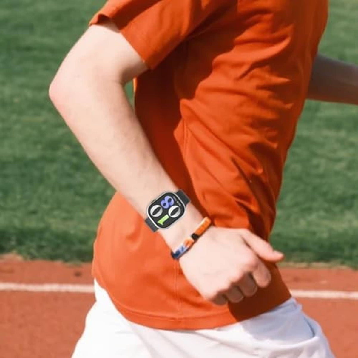 Apple Watch Ultra on wrist wearing a silver 3-in-1 metal case