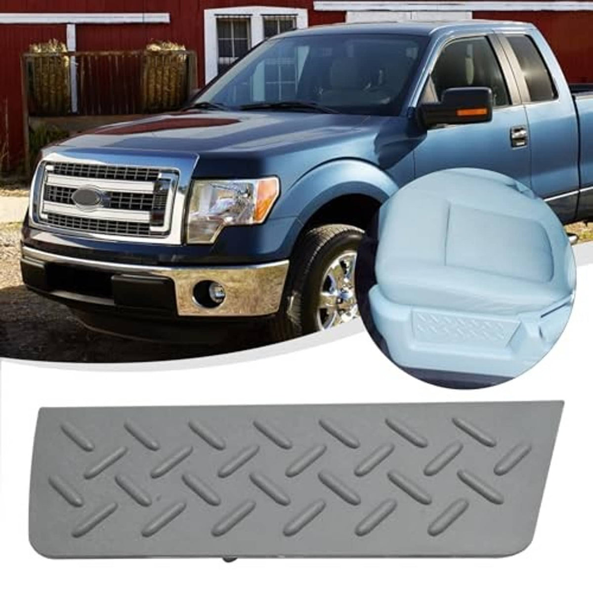 Gray anti-slip shield cover panel with raised oval grip texture, shown near truck