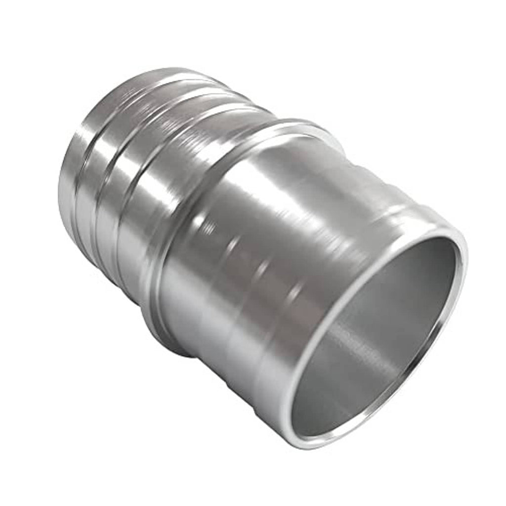 Aluminum hose barb splice coupler angled, large open end and ribbed sleeves