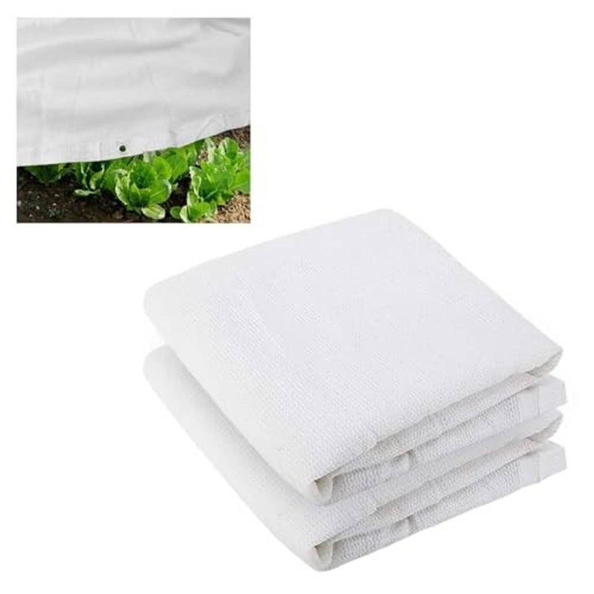 White shade cloth rolls and folds, textured fabric for outdoor plant shade