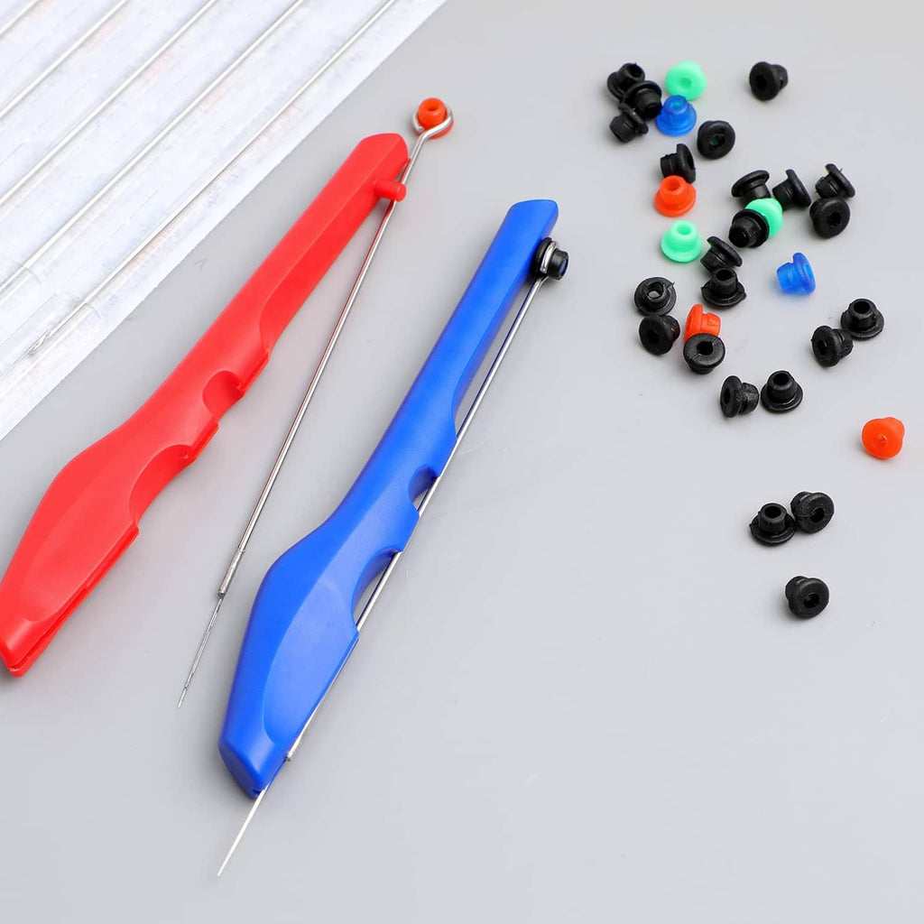 Red and blue tattoo poke-a-stick pens with needle tips, plus grip tape and accessory caps