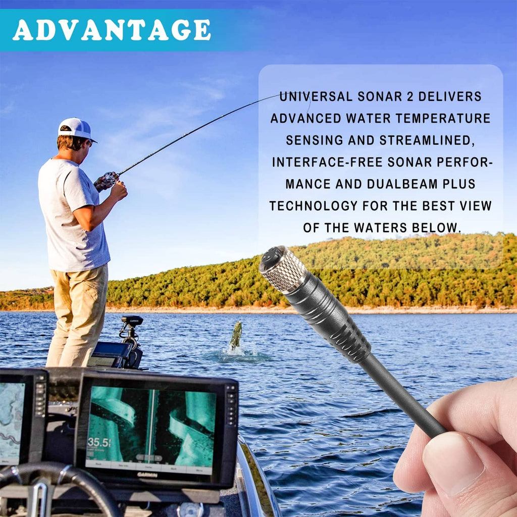 Metal-tipped sonar adapter cable connector with black cable for marine fish finder